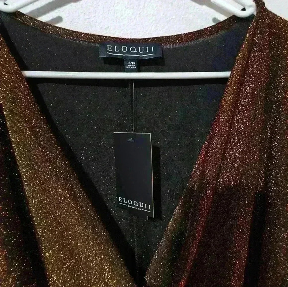 Eloquii Kimono Sleeve Midi Dress Stretch Metallic Gold Plus Size 14 16 NWT - Picture 6 of 8